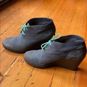 Cole Haan Halley blue suede wedge heel booties